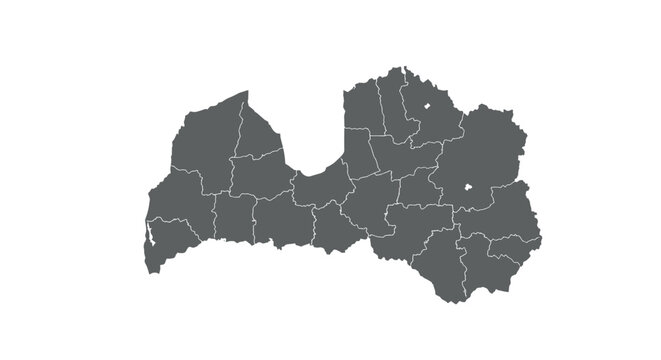 Latvia outline map with administrative divisions in dark grey silhouette style