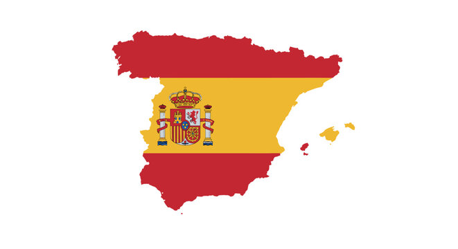 Detailed map of spain with national flag colors and coat of arms
