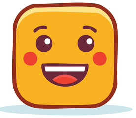 Fototapeta premium Joyful cartoon square emoji with smiling face and blushing cheeks conveying happiness