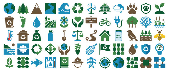 Fototapeta premium Environment and sustainability icon set. containing recycle, nature, renewable, eco-friendly, conservation and more. Vector collection