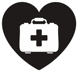 Obraz premium Medical first aid kit box with a cross symbol inside a loving heart healthcare icon