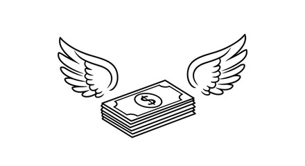 Minimalist linear design of money with wings representing financial freedom