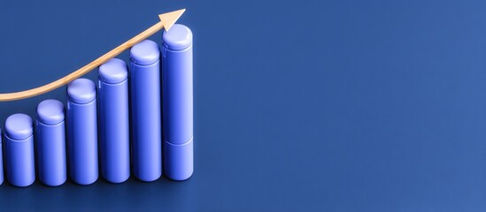 Blue Bar Graph with Upward Arrow on Blue Background.