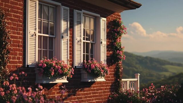 Floweradorned house on rolling hills