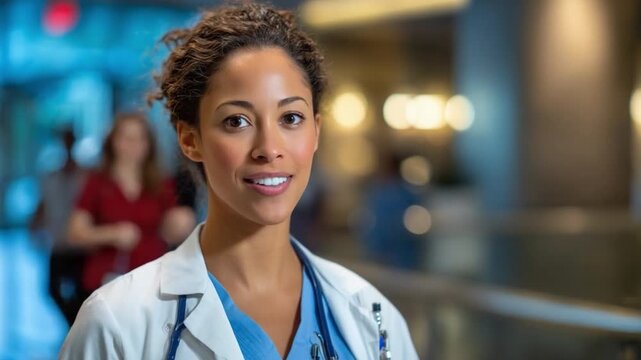 Dedicated Professional: A smiling doctor in a hospital setting. The image is an intimate portrayal of medical expertise, hope, and compassion.