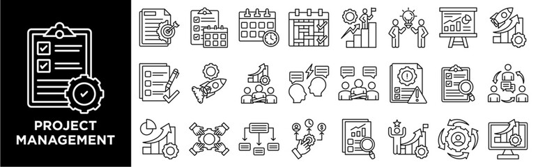 Project Management  icon collection set. Containing design project, planning, goal setting, schedule, resource allocation, task, start up