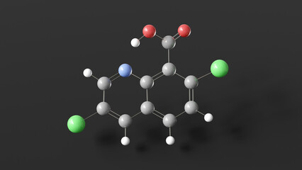 quinclorac molecule 3d, molecular structure, ball and stick model, structural chemical formula herbicide
