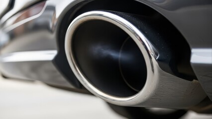 Chrome Exhaust Pipe Close Up on Dark Car Body