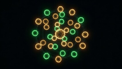 Glowing Spheres Abstract Pattern Green and Orange on Black Background