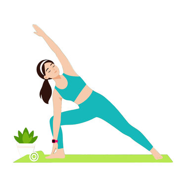 Woman in yoga pose with plant and mat