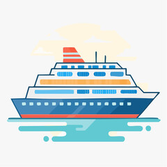 Fototapeta premium Grand Cruise Ship Sailing Smoothly On Calm Blue Ocean Under A Cloudy Sky With Orange Accents