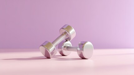 Metallic Dumbbells on a Soft Pink Background for Fitness and Exercise Promotion in Health and Wellness Context