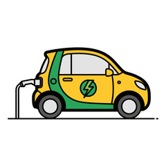 Fototapeta premium Electric car charging with power cable, sustainable transportation and eco-friendly technology