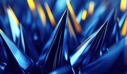 Abstract background with blue spikes and shiny metal surface showcasing futuristic concept of sharp shapes for modern design applications