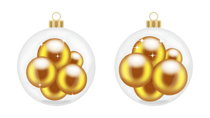 Add holiday cheer with these elegant clear ornaments filled with shiny golden spheres, perfect for your Christmas designs and festive promotions, adding a touch of luxury
