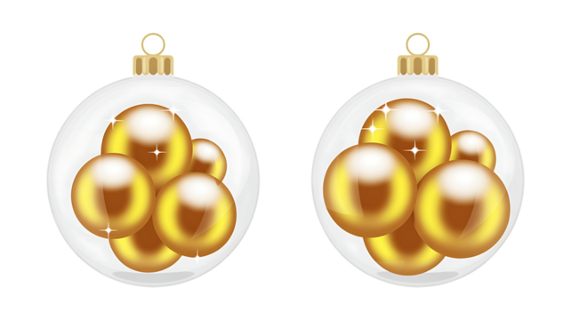 Add holiday cheer with these elegant clear ornaments filled with shiny golden spheres, perfect for your Christmas designs and festive promotions, adding a touch of luxury