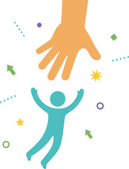 Person reaching for help with outstretched hands to someone offering support for achievement