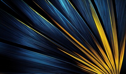 Dynamic abstract background with yellow and blue light rays radiating from center on black background perfect for creating eye catching graphics