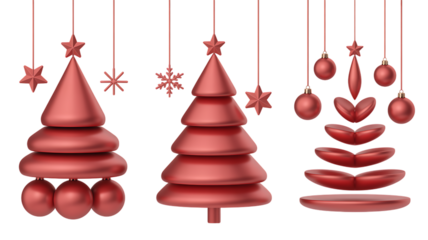 Celebrate the holidays with these adorable 3D Christmas trees and ornaments in a vibrant red hue, perfect for adding a touch of festive cheer to your designs and projects