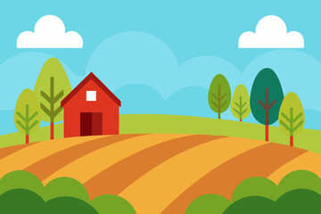 Cute farm field cartoon background simple vector illustration