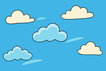 Crayon drawn style sky with clouds simple vector illustration