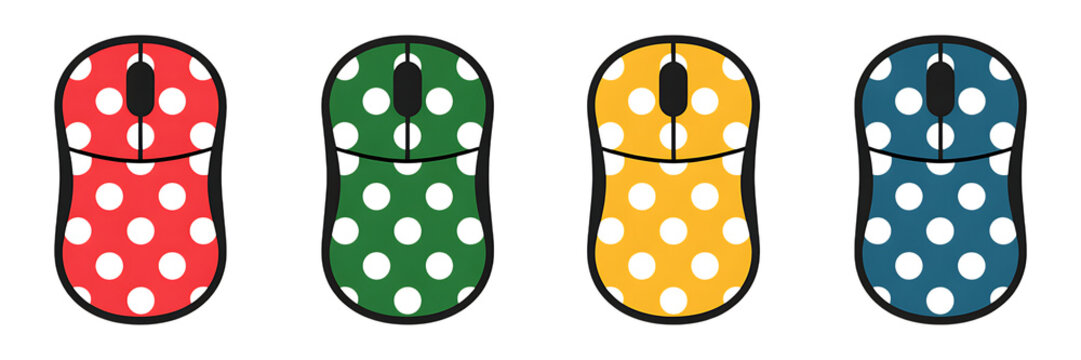 Colorful computer mouse set for creative design work, ideal for tech enthusiasts and modern office aesthetics, bringing a playful touch to your digital space