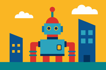 Robot factory interior cartoon background simple vector illustration