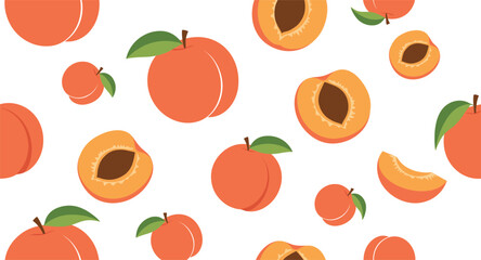 Seamless Apricot Pattern with Whole and Cut Apricots Colorful Flat Vector Background Illustration