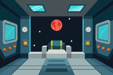 Space station interior cartoon background simple vector illustration