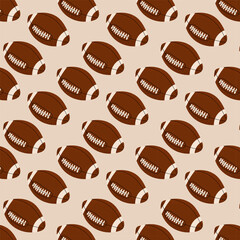 Seamless flat pattern with American football balls. Sport-themed repeat design perfect for apparel, wrapping paper, kids prints, backgrounds, and athletic branding