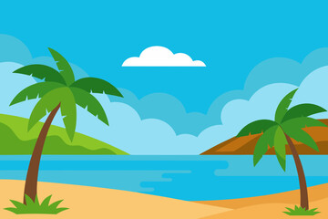 Summer tropical coastline cartoon background simple vector illustration