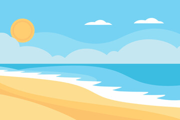 Sunny beach with gentle waves simple vector illustration