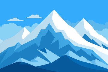 Snowy mountain range cartoon background simple vector illustration