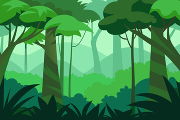 Dense jungle canopy cartoon background simple vector illustration