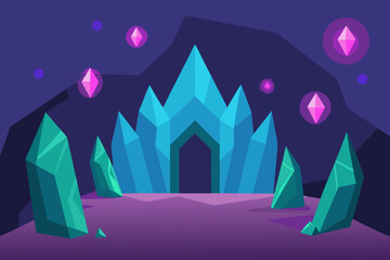 Crystal cave illuminated by soft neon light simple vector illustration