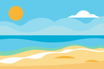 Bright sunny beach with soft waves simple vector illustration