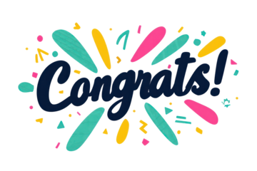 Express heartfelt congratulations with this vibrant celebratory graphic for promotions, achievements, and special occasions isolated on white background