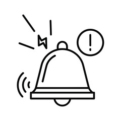 Line icon of a ringing alarm bell with an exclamation mark notification