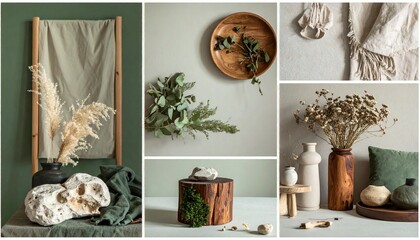 Rustic Interior Scene with Moss, Pampas, and Ceramic Decor