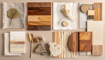 Neutral Material Swatch Grid with Textures and Natural Surfaces
