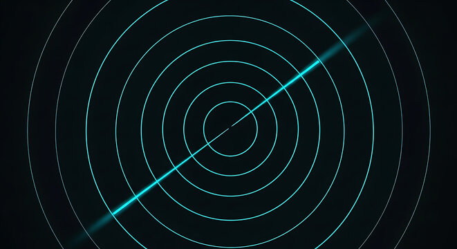 High-Tech Security Radar System Display Showing Scanning Signal and Concentric Circular Pattern