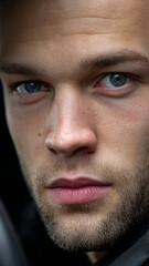 Obraz premium A young brutal man driving a car.