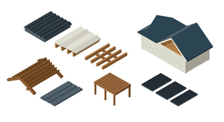 Isometric wooden structure elements for custom roof design