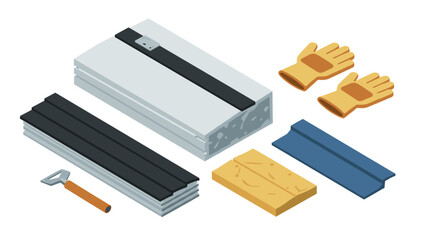 Isometric construction tools and materials set for industrial work