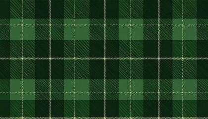 Seamless green tartan plaid fabric pattern background texture.