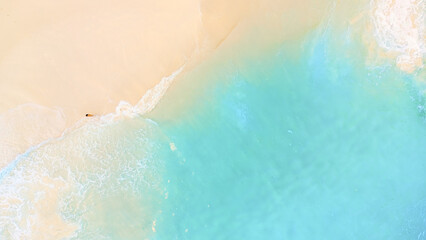 Minimal Aerial View Of Tiny Person On Turquoise Bali Ocean Beach