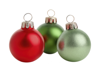 Colorful Christmas ornaments: red and green festive holiday decorations isolated on transparent background