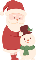 Happy Cute Santa and Snowman Illustration, Christmas Winter 