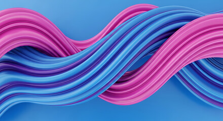 Abstract vibrant blue and pink flowing wave shapes intertwined in a dynamic modern 3D rendering background design.