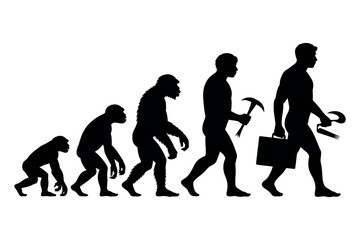 Silhouette depiction of human evolution from ape to modern businessman